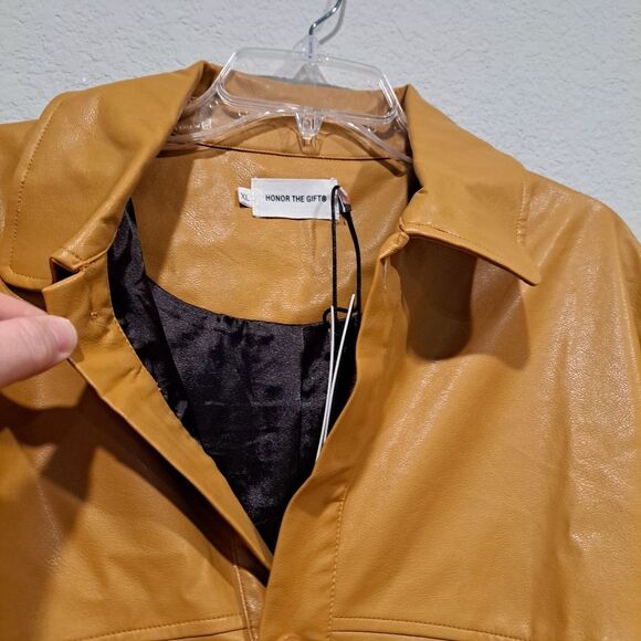 Honor The Gift Vegan Leather Belted Trench Coat Jacket Mustard Yellow sz XL NWT - Picture 8 of 15